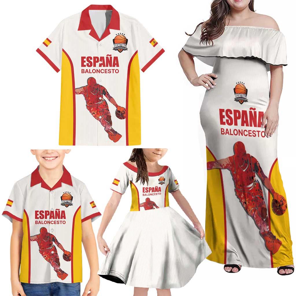 Custom Espana Basketball Spain Family Matching Off Shoulder Maxi Dress and Hawaiian Shirt Baloncesto Come on La Roja White Style