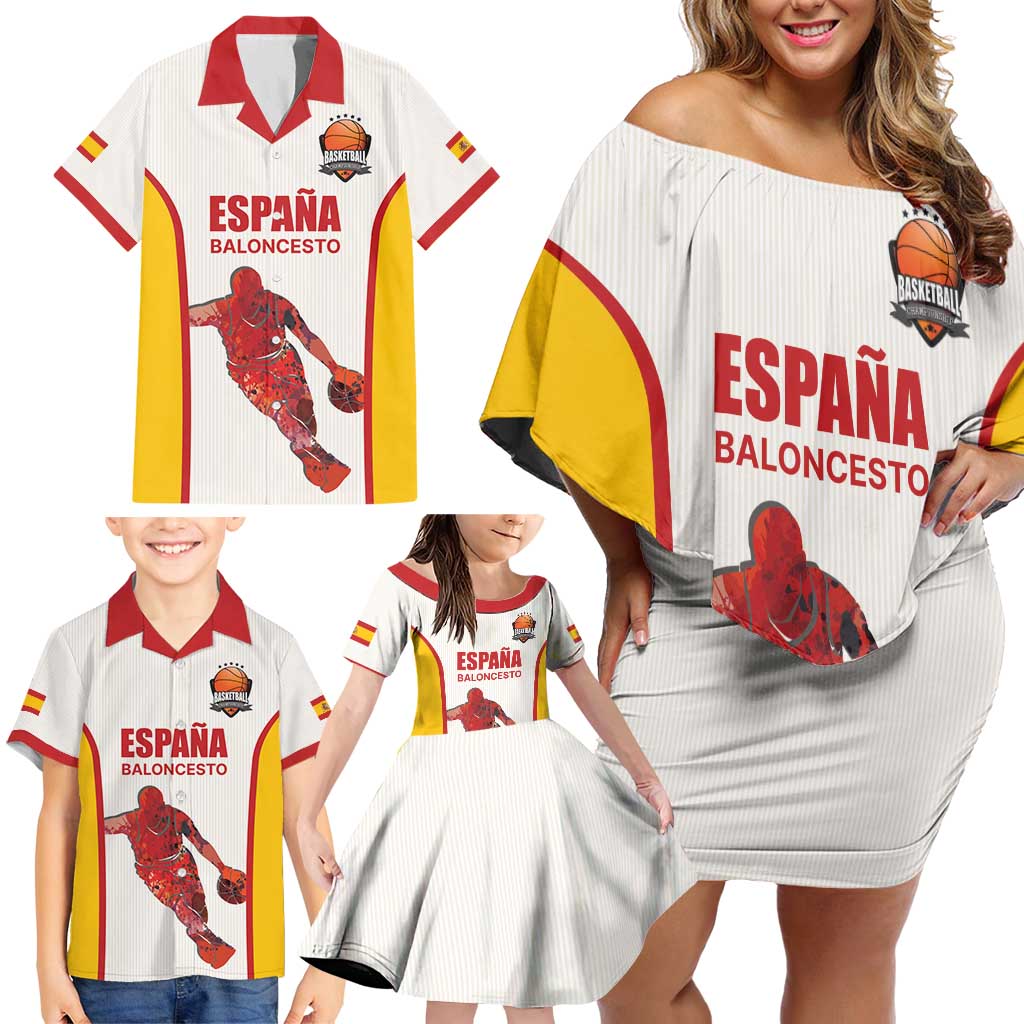 Custom Espana Basketball Spain Family Matching Off Shoulder Short Dress and Hawaiian Shirt Baloncesto Come on La Roja White Style