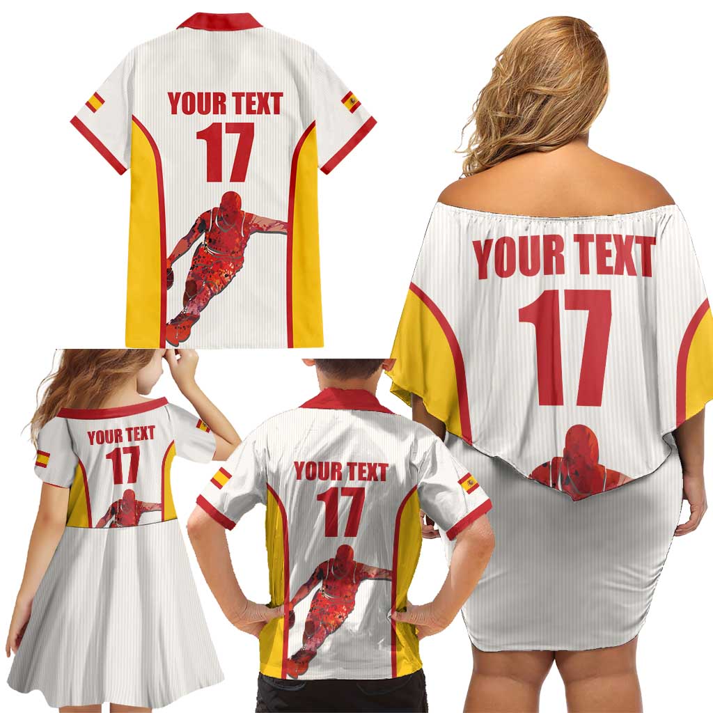 Custom Espana Basketball Spain Family Matching Off Shoulder Short Dress and Hawaiian Shirt Baloncesto Come on La Roja White Style