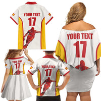 Custom Espana Basketball Spain Family Matching Off Shoulder Short Dress and Hawaiian Shirt Baloncesto Come on La Roja White Style