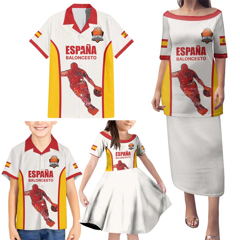 Custom Espana Basketball Spain Family Matching Puletasi and Hawaiian Shirt Baloncesto Come on La Roja White Style