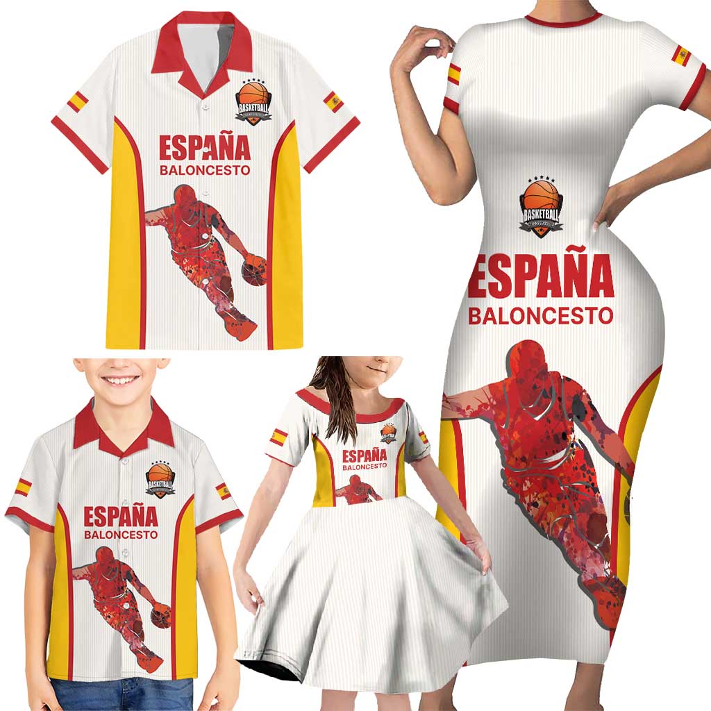 Custom Espana Basketball Spain Family Matching Short Sleeve Bodycon Dress and Hawaiian Shirt Baloncesto Come on La Roja White Style