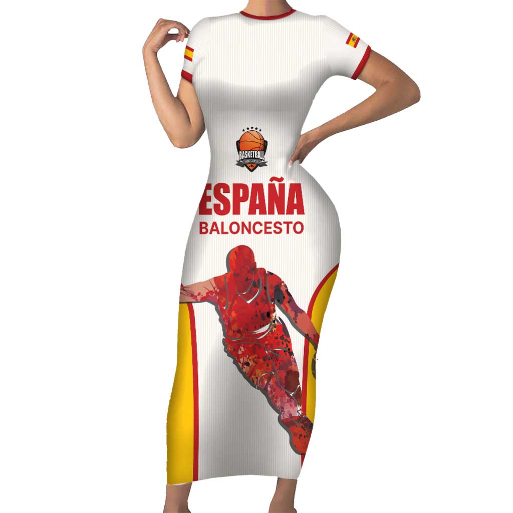 Custom Espana Basketball Spain Family Matching Short Sleeve Bodycon Dress and Hawaiian Shirt Baloncesto Come on La Roja White Style