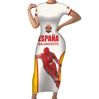 Custom Espana Basketball Spain Family Matching Short Sleeve Bodycon Dress and Hawaiian Shirt Baloncesto Come on La Roja White Style