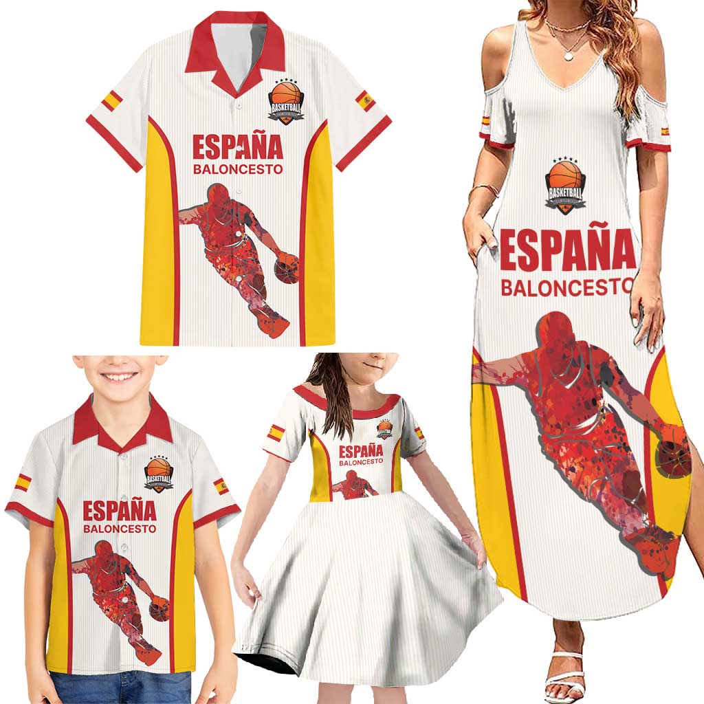 Custom Espana Basketball Spain Family Matching Summer Maxi Dress and Hawaiian Shirt Baloncesto Come on La Roja White Style