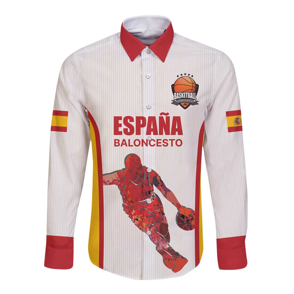 Custom Espana Basketball Spain Long Sleeve Button Shirt Baloncesto Come on La Roja White Style