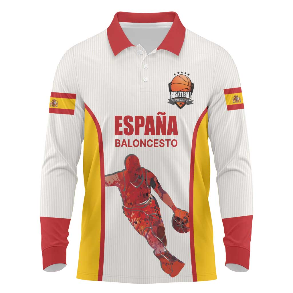 Custom Espana Basketball Spain Long Sleeve Polo Shirt Baloncesto Come on La Roja White Style
