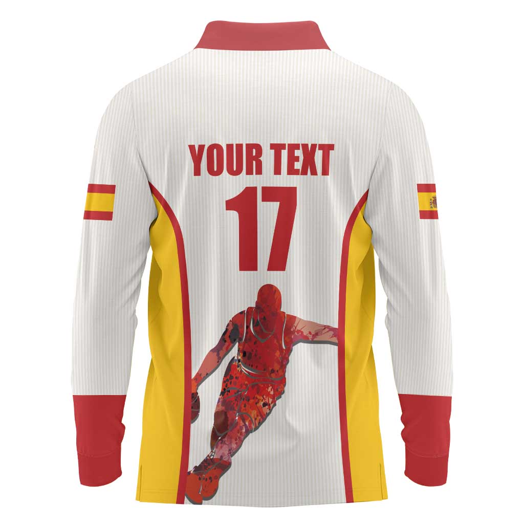Custom Espana Basketball Spain Long Sleeve Polo Shirt Baloncesto Come on La Roja White Style