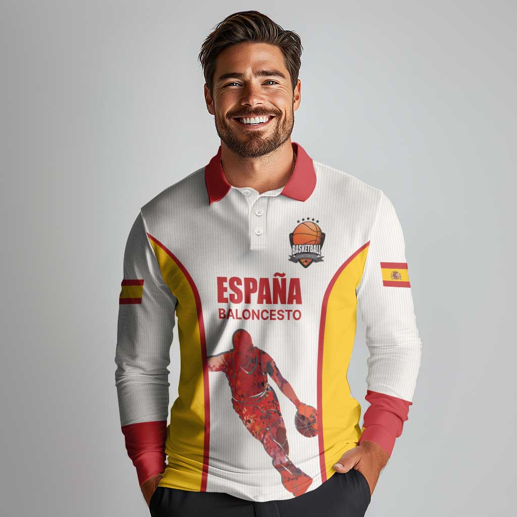 Custom Espana Basketball Spain Long Sleeve Polo Shirt Baloncesto Come on La Roja White Style