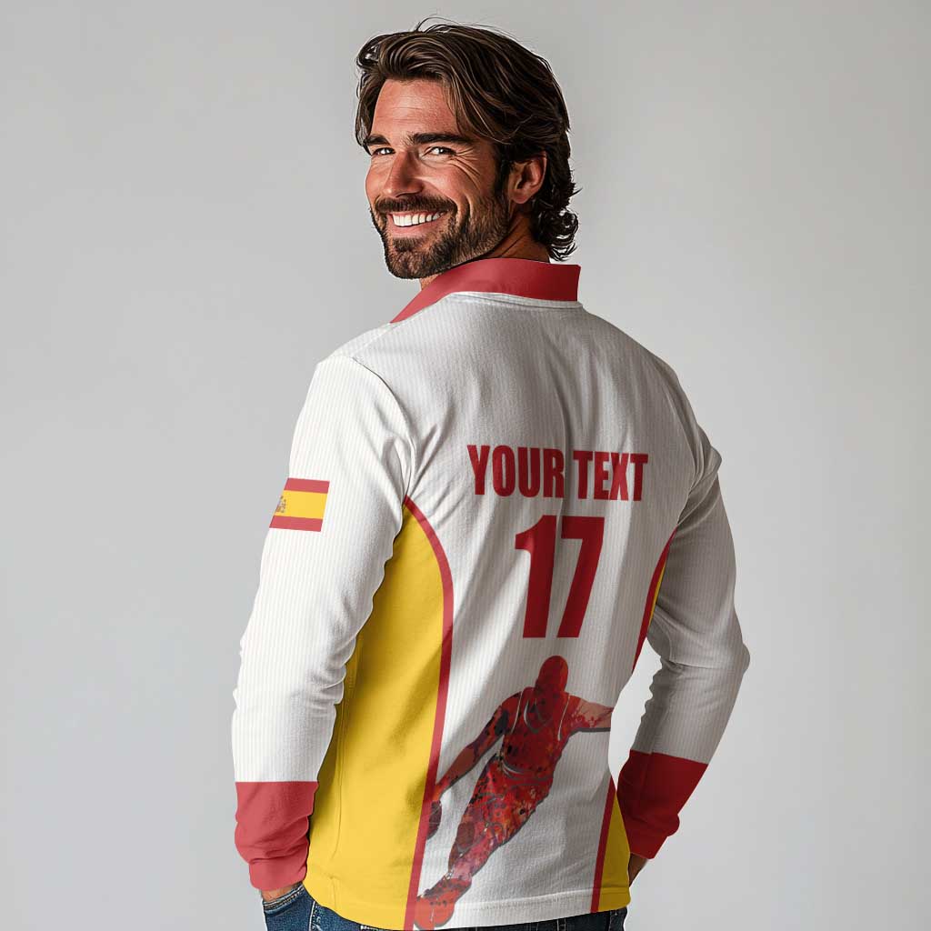 Custom Espana Basketball Spain Long Sleeve Polo Shirt Baloncesto Come on La Roja White Style
