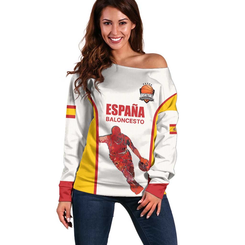 Custom Espana Basketball Spain Off Shoulder Sweater Baloncesto Come on La Roja White Style