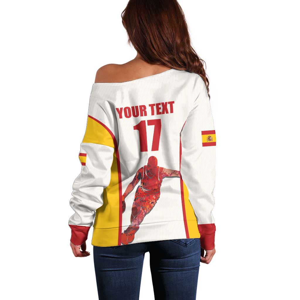 Custom Espana Basketball Spain Off Shoulder Sweater Baloncesto Come on La Roja White Style