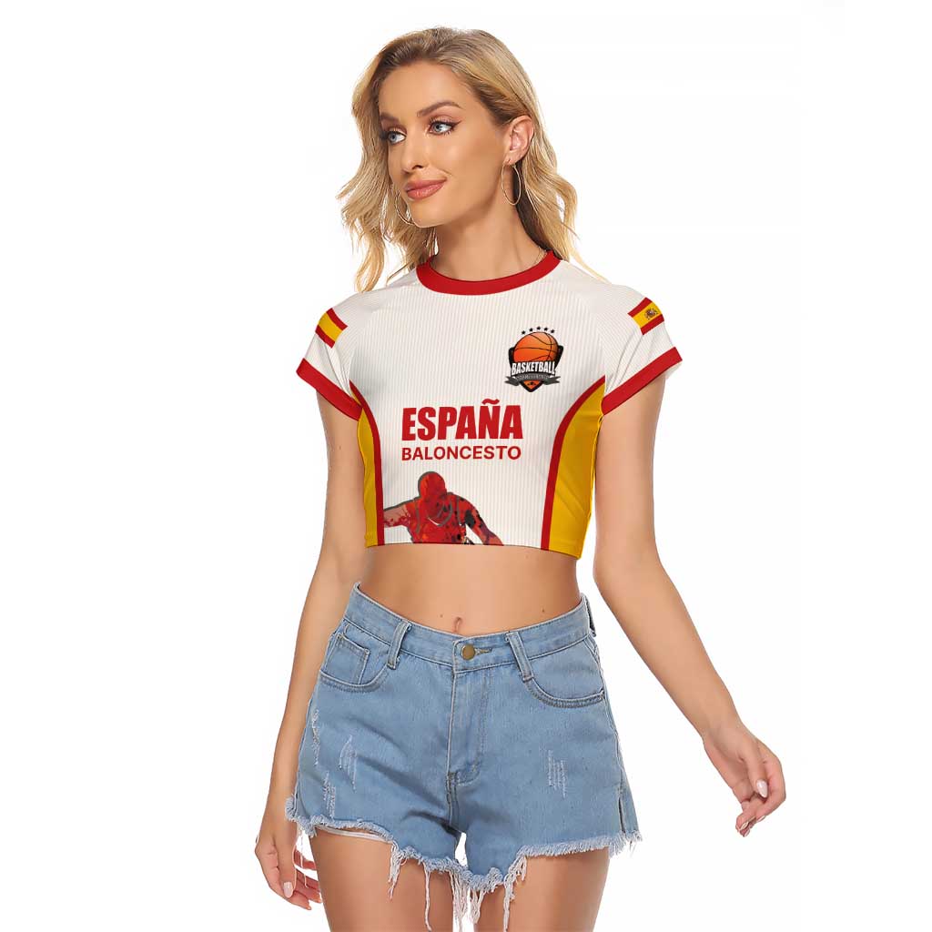Custom Espana Basketball Spain Raglan Cropped T Shirt Baloncesto Come on La Roja White Style