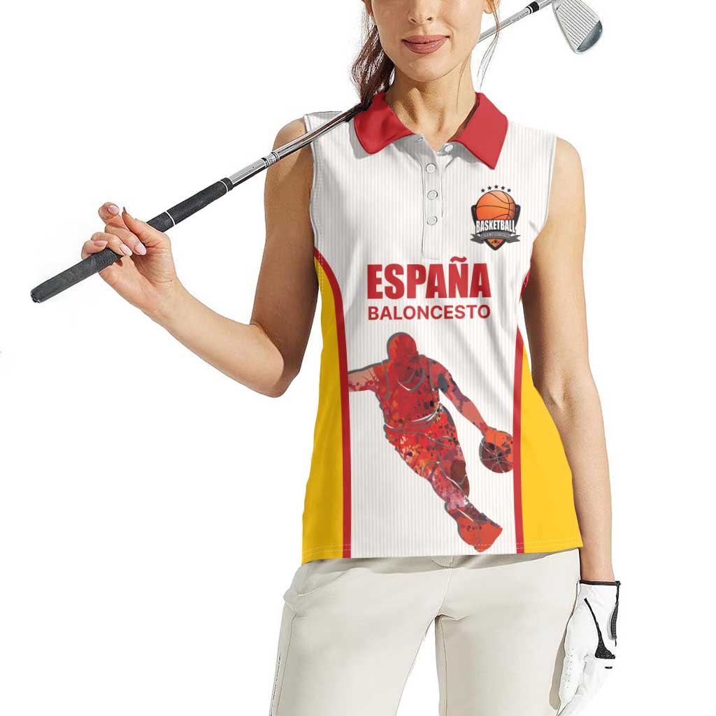 Custom Espana Basketball Spain Women Sleeveless Polo Shirt Baloncesto Come on La Roja White Style