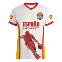 Custom Espana Basketball Spain Women V-Neck T-Shirt Baloncesto Come on La Roja White Style