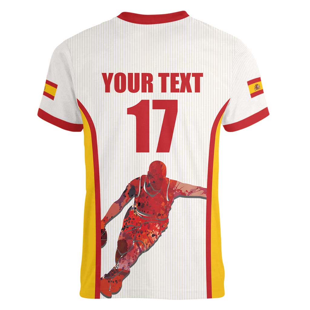 Custom Espana Basketball Spain Women V-Neck T-Shirt Baloncesto Come on La Roja White Style