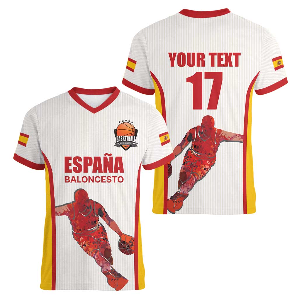 Custom Espana Basketball Spain Women V-Neck T-Shirt Baloncesto Come on La Roja White Style