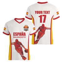 Custom Espana Basketball Spain Women V-Neck T-Shirt Baloncesto Come on La Roja White Style