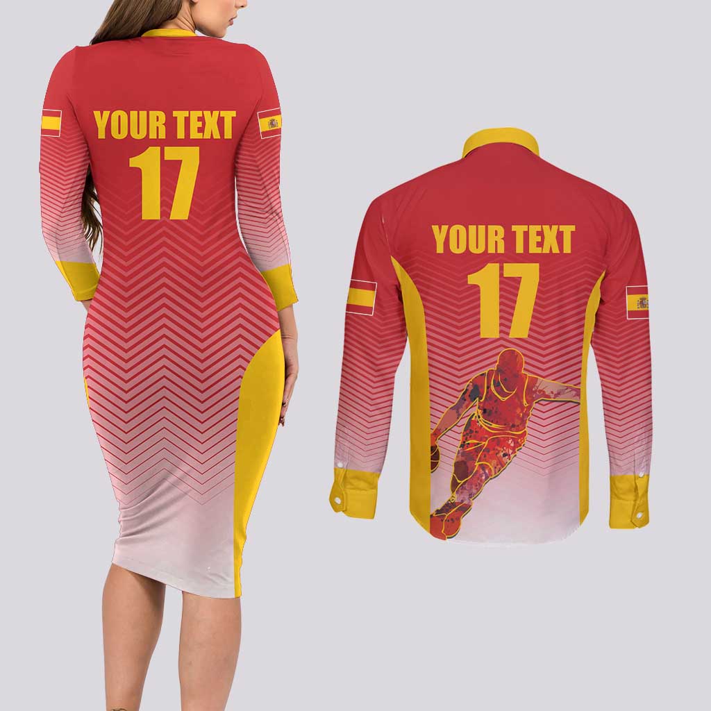 Custom Espana Basketball Spain Couples Matching Long Sleeve Bodycon Dress and Long Sleeve Button Shirt Baloncesto Come on La Roja Red Style