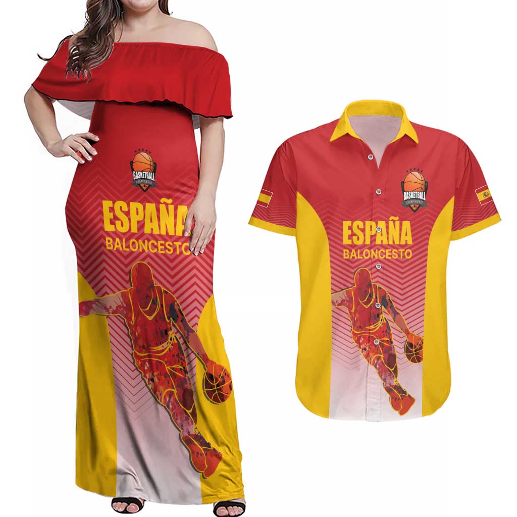 Custom Espana Basketball Spain Couples Matching Off Shoulder Maxi Dress and Hawaiian Shirt Baloncesto Come on La Roja Red Style