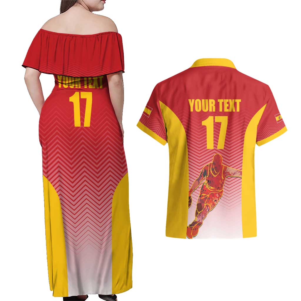 Custom Espana Basketball Spain Couples Matching Off Shoulder Maxi Dress and Hawaiian Shirt Baloncesto Come on La Roja Red Style