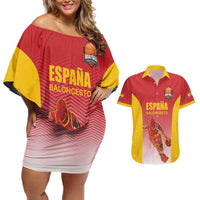 Custom Espana Basketball Spain Couples Matching Off Shoulder Short Dress and Hawaiian Shirt Baloncesto Come on La Roja Red Style