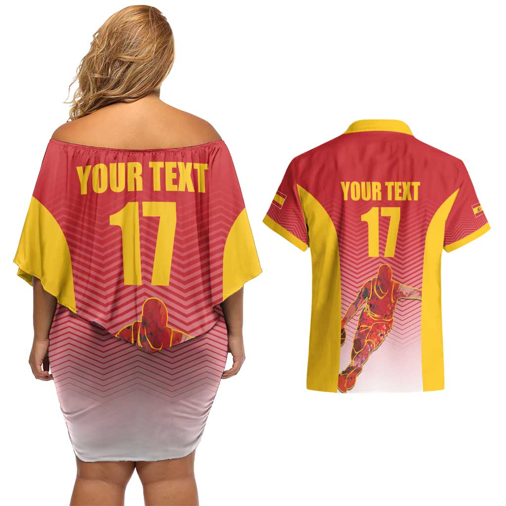 Custom Espana Basketball Spain Couples Matching Off Shoulder Short Dress and Hawaiian Shirt Baloncesto Come on La Roja Red Style