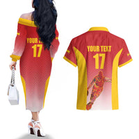 Custom Espana Basketball Spain Couples Matching Off The Shoulder Long Sleeve Dress and Hawaiian Shirt Baloncesto Come on La Roja Red Style