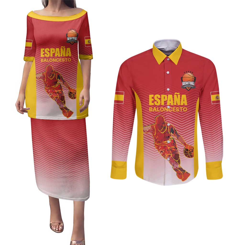Custom Espana Basketball Spain Couples Matching Puletasi and Long Sleeve Button Shirt Baloncesto Come on La Roja Red Style