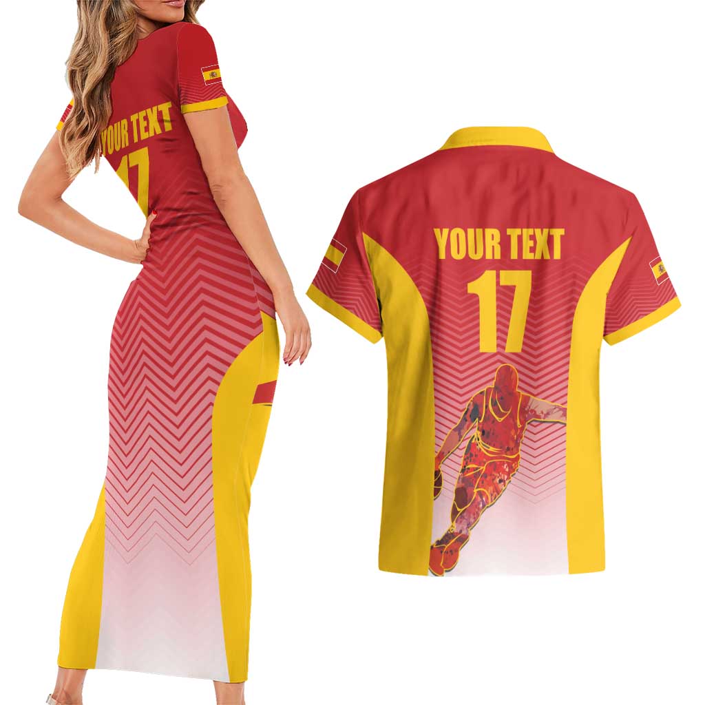 Custom Espana Basketball Spain Couples Matching Short Sleeve Bodycon Dress and Hawaiian Shirt Baloncesto Come on La Roja Red Style