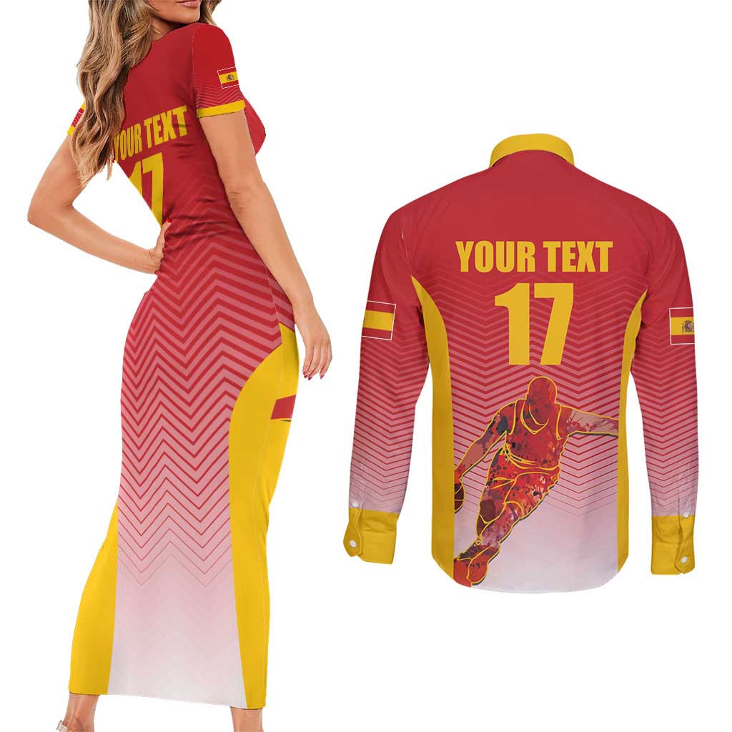 Custom Espana Basketball Spain Couples Matching Short Sleeve Bodycon Dress and Long Sleeve Button Shirt Baloncesto Come on La Roja Red Style