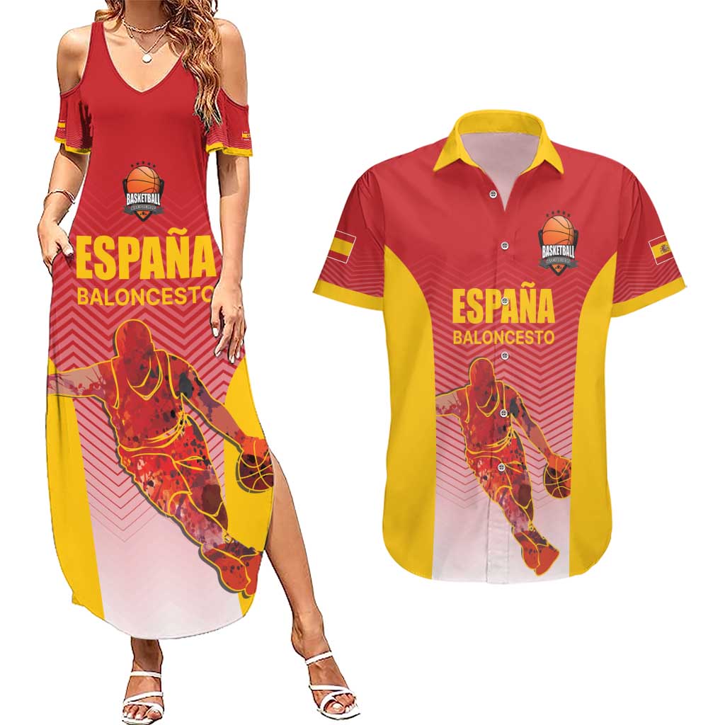 Custom Espana Basketball Spain Couples Matching Summer Maxi Dress and Hawaiian Shirt Baloncesto Come on La Roja Red Style