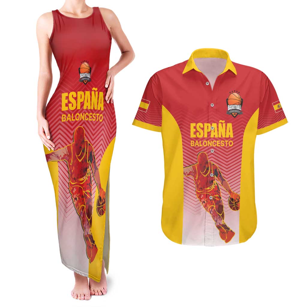 Custom Espana Basketball Spain Couples Matching Tank Maxi Dress and Hawaiian Shirt Baloncesto Come on La Roja Red Style
