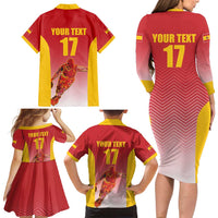 Custom Espana Basketball Spain Family Matching Long Sleeve Bodycon Dress and Hawaiian Shirt Baloncesto Come on La Roja Red Style