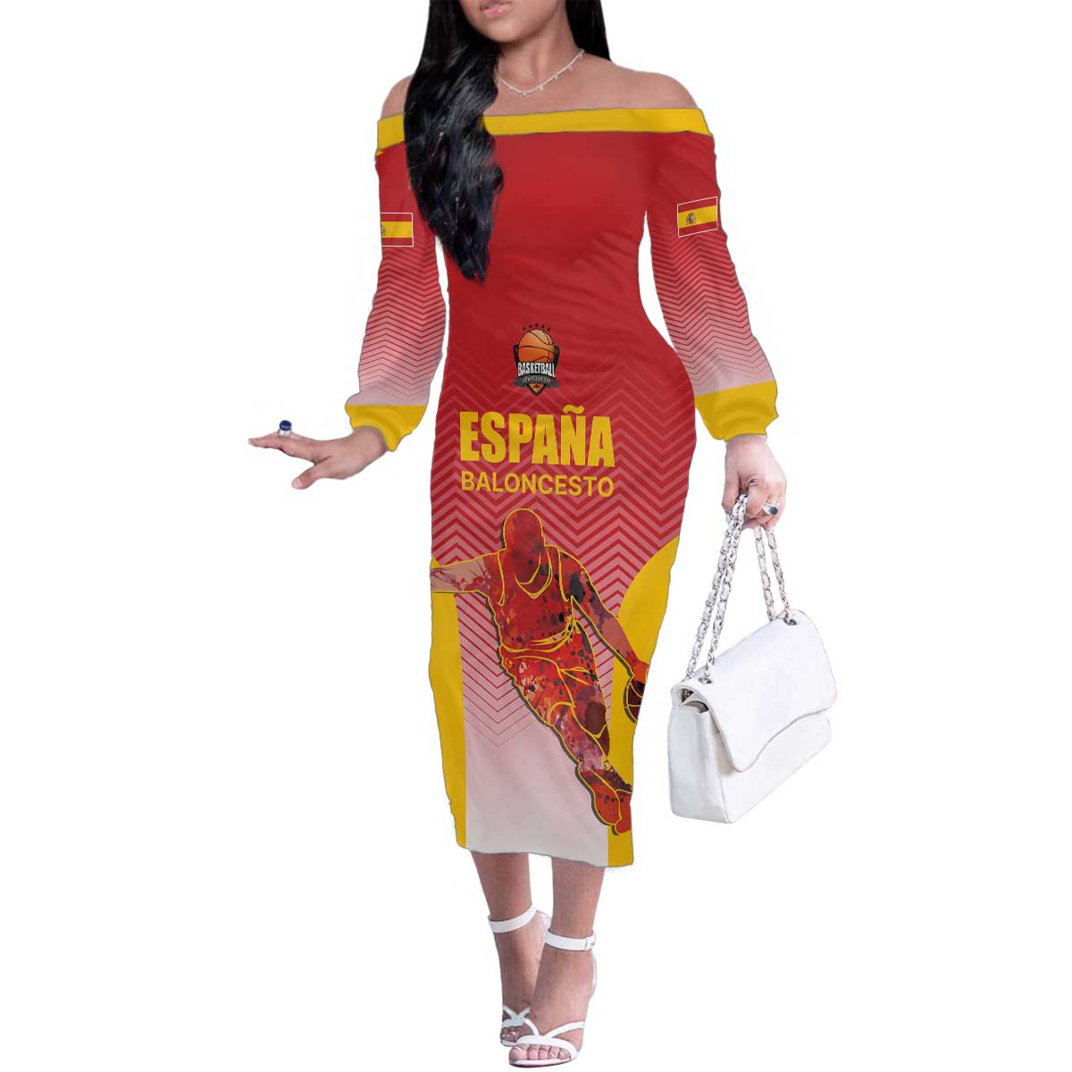 Custom Espana Basketball Spain Family Matching Off The Shoulder Long Sleeve Dress and Hawaiian Shirt Baloncesto Come on La Roja Red Style