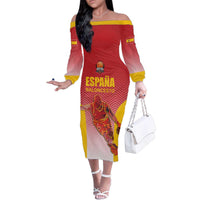 Custom Espana Basketball Spain Family Matching Off The Shoulder Long Sleeve Dress and Hawaiian Shirt Baloncesto Come on La Roja Red Style