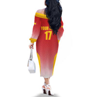 Custom Espana Basketball Spain Family Matching Off The Shoulder Long Sleeve Dress and Hawaiian Shirt Baloncesto Come on La Roja Red Style
