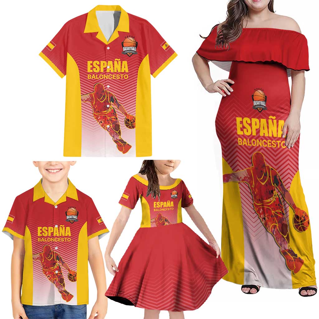 Custom Espana Basketball Spain Family Matching Off Shoulder Maxi Dress and Hawaiian Shirt Baloncesto Come on La Roja Red Style
