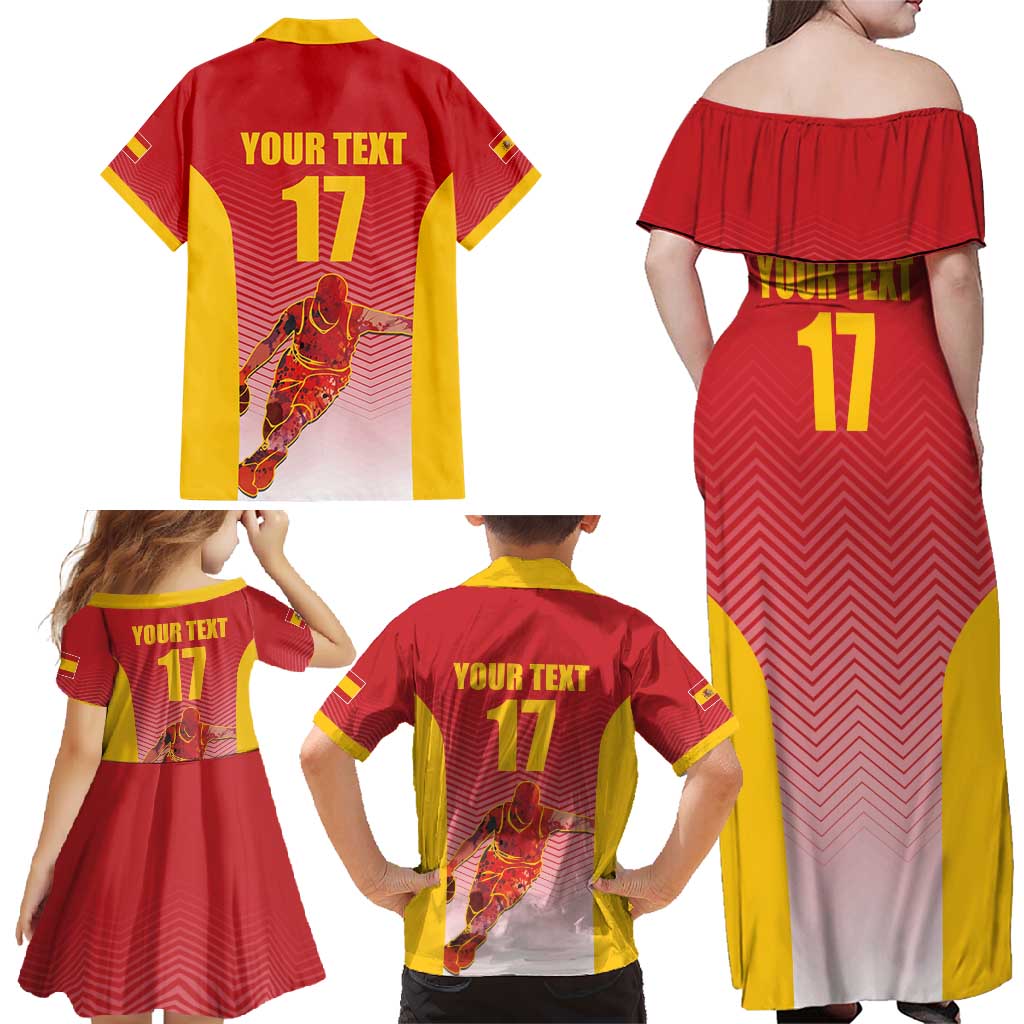Custom Espana Basketball Spain Family Matching Off Shoulder Maxi Dress and Hawaiian Shirt Baloncesto Come on La Roja Red Style