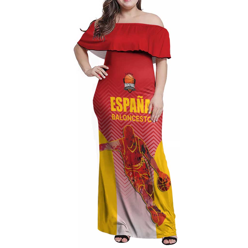 Custom Espana Basketball Spain Family Matching Off Shoulder Maxi Dress and Hawaiian Shirt Baloncesto Come on La Roja Red Style