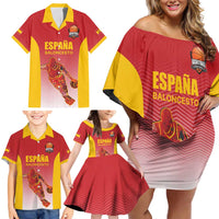 Custom Espana Basketball Spain Family Matching Off Shoulder Short Dress and Hawaiian Shirt Baloncesto Come on La Roja Red Style
