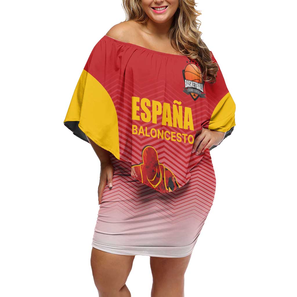 Custom Espana Basketball Spain Family Matching Off Shoulder Short Dress and Hawaiian Shirt Baloncesto Come on La Roja Red Style