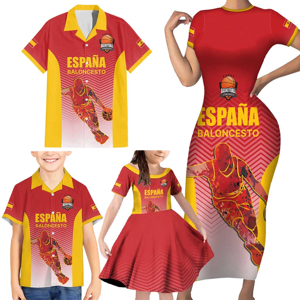 Custom Espana Basketball Spain Family Matching Short Sleeve Bodycon Dress and Hawaiian Shirt Baloncesto Come on La Roja Red Style