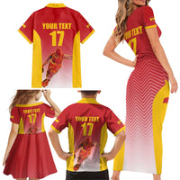 Custom Espana Basketball Spain Family Matching Short Sleeve Bodycon Dress and Hawaiian Shirt Baloncesto Come on La Roja Red Style