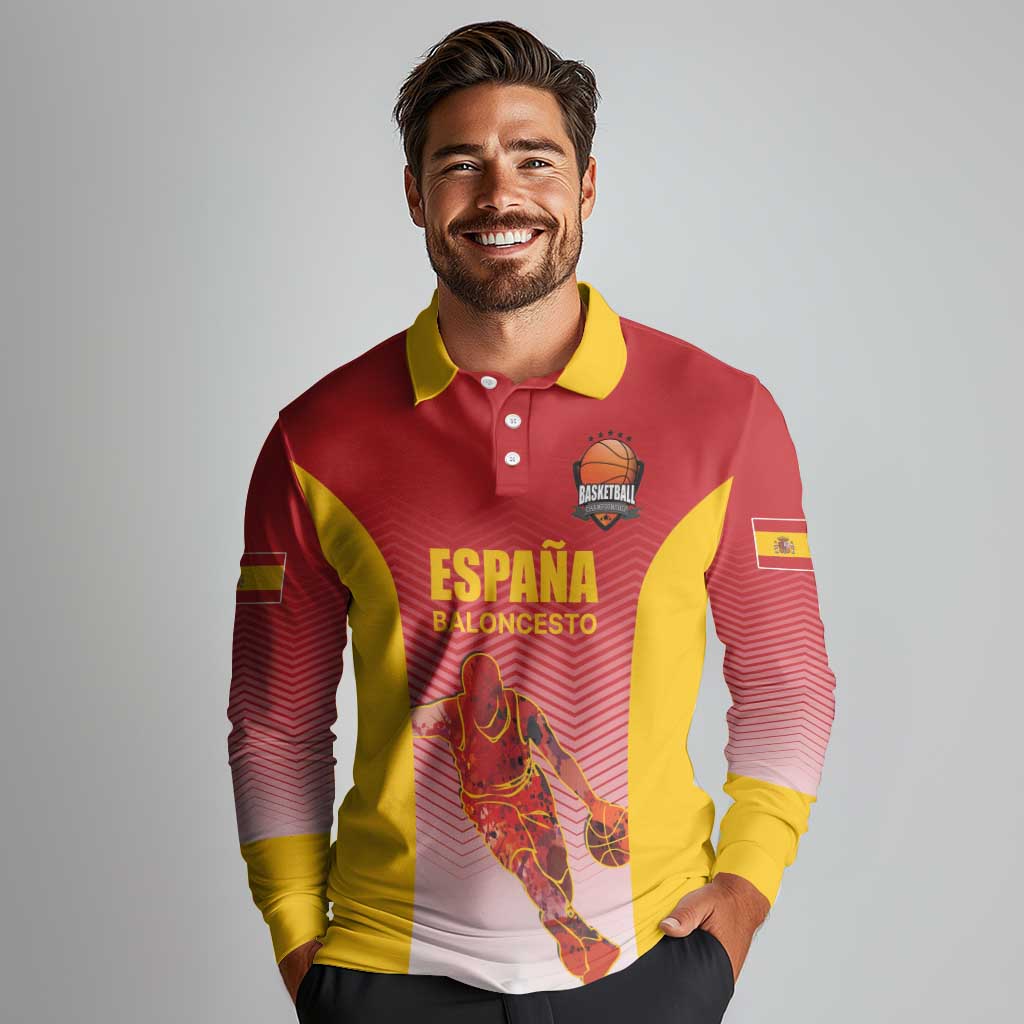 Custom Espana Basketball Spain Long Sleeve Polo Shirt Baloncesto Come on La Roja Red Style