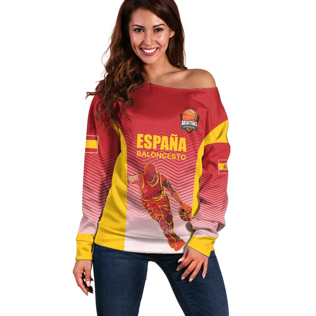 Custom Espana Basketball Spain Off Shoulder Sweater Baloncesto Come on La Roja Red Style