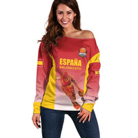 Custom Espana Basketball Spain Off Shoulder Sweater Baloncesto Come on La Roja Red Style