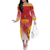 Custom Espana Basketball Spain Off The Shoulder Long Sleeve Dress Baloncesto Come on La Roja Red Style