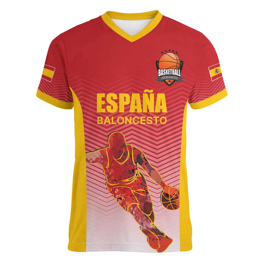 Custom Espana Basketball Spain Women V-Neck T-Shirt Baloncesto Come on La Roja Red Style
