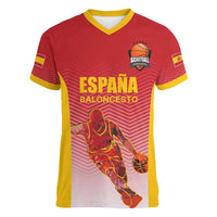 Custom Espana Basketball Spain Women V-Neck T-Shirt Baloncesto Come on La Roja Red Style